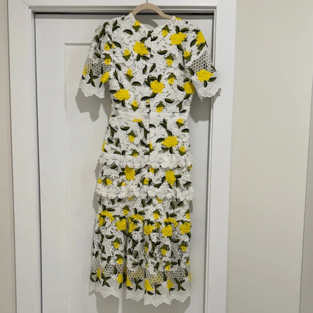 Just Me Floral Lace Midi Dress - White and Yellow Size S - Picture 5 of 5